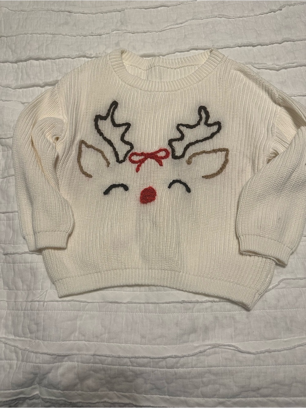 Kids Cream Reindeer Knit Sweater - Festive Holiday Pullover